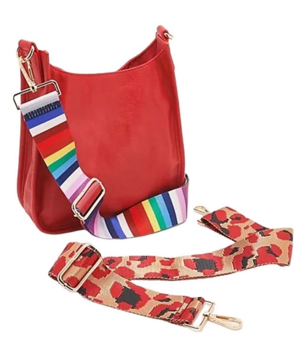 Ahdorned Red Faux Leather Crossbody Hand Bag 2 Adjustable Fashion Straps Purse